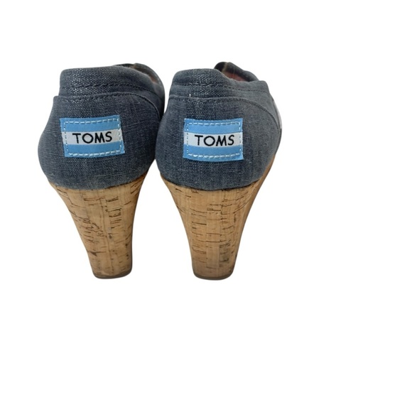 Toms Blue and Tan Cork Peep Toe Wedge Espadrilles - Picture 4 of 12